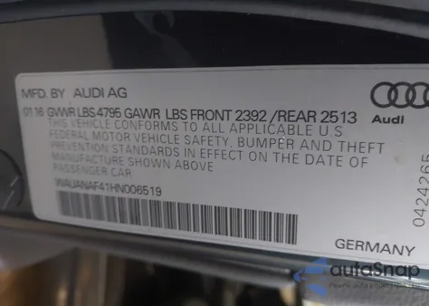 2017 Audi A4 2.0T Premium from USA, damaged, VIN WAUANAF41HN006519